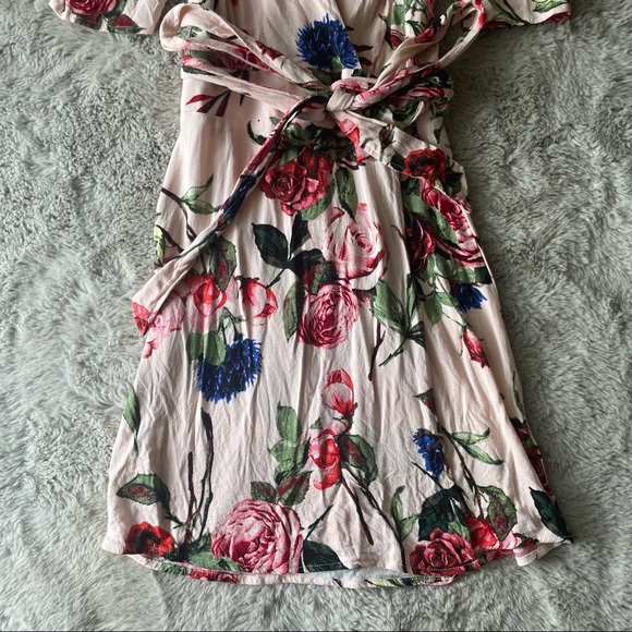 AFRM Floral Wrap Tie Dress beach coverup XS puff shoulder pink rose - Picture 7 of 17